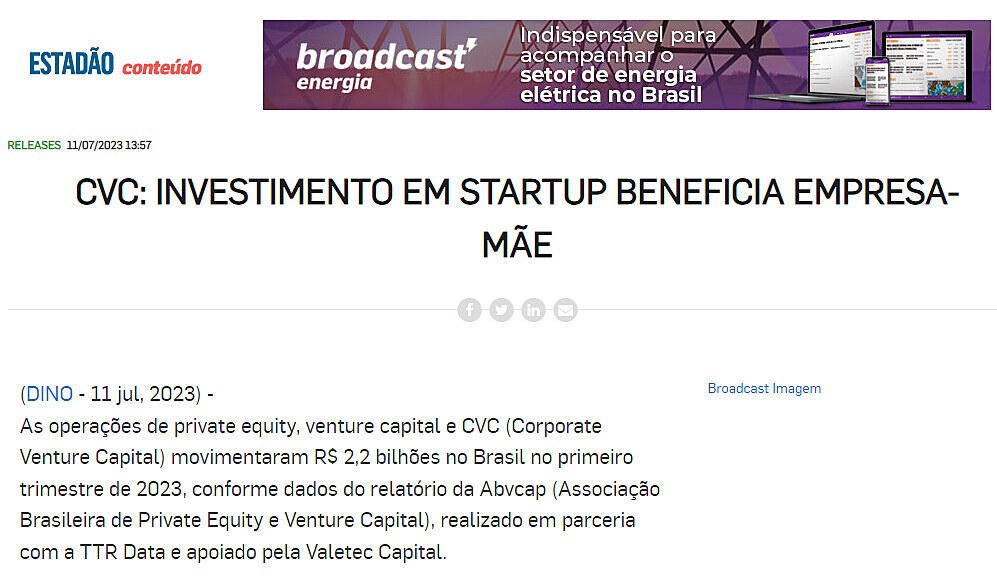 CVC: Investimento em startup beneficia empresa-me